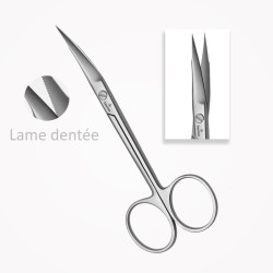 Ciseaux chirurgicaux, STEVENS, 11 cm, Lames tranchantes des deux côtés, Courbés, Une lame dentelée